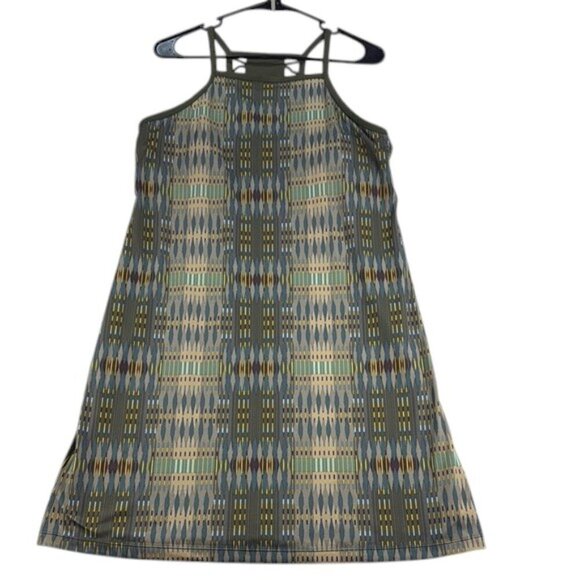 Prana Dress Racerback Green Yellow Blue Built in Bra Women's Size L - Picture 1 of 7